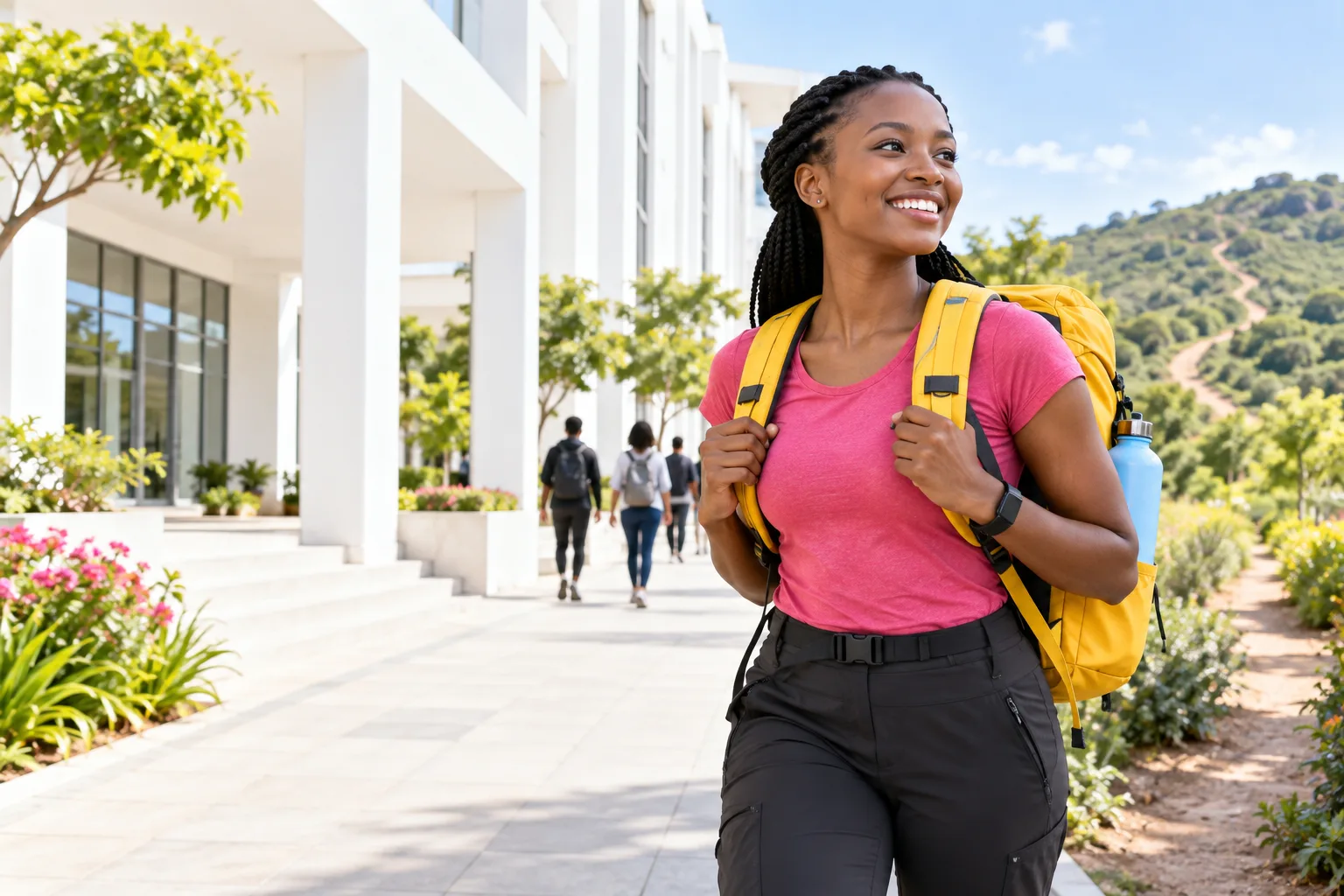 Student starting a campus hiking walk