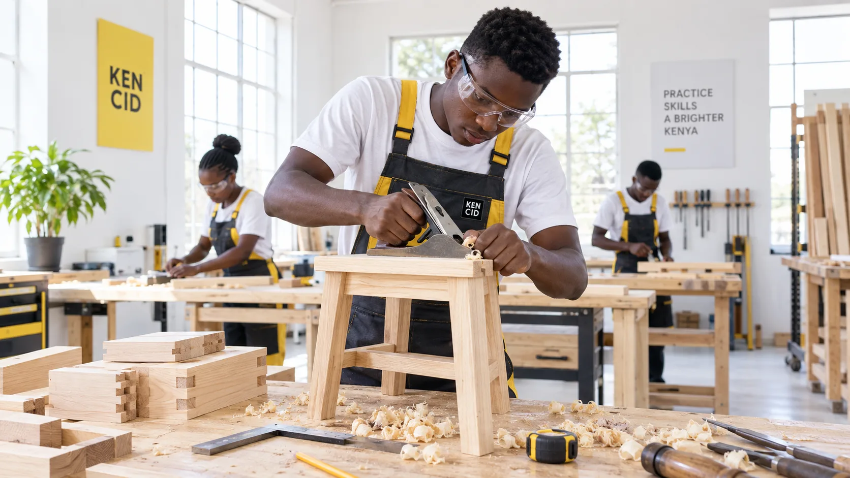 Students exploring Carpentry at KENCID