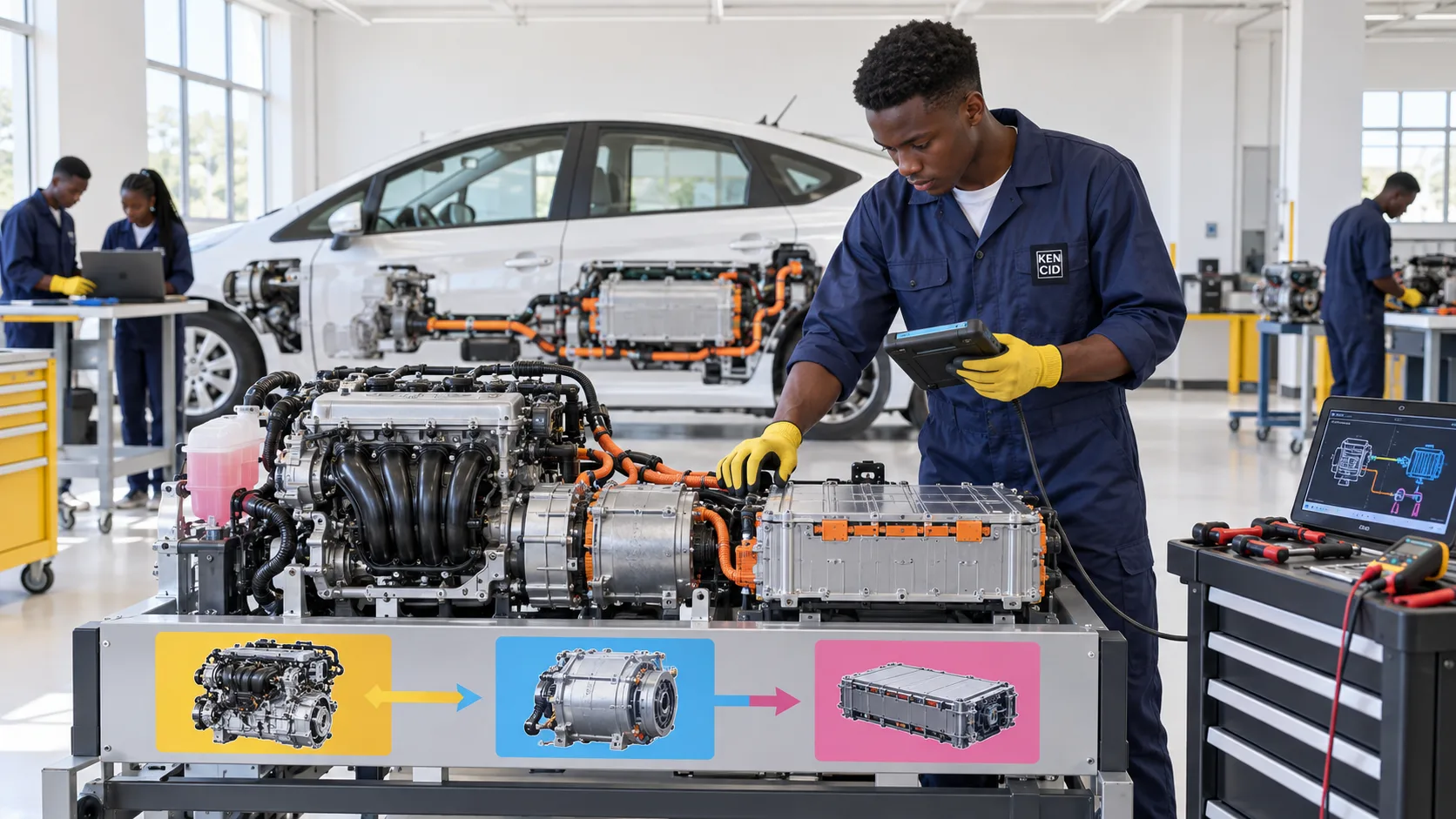 Students exploring Hybrid Vehicles at KENCID