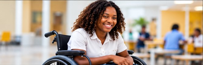 Smiling professional who uses a wheelchair
